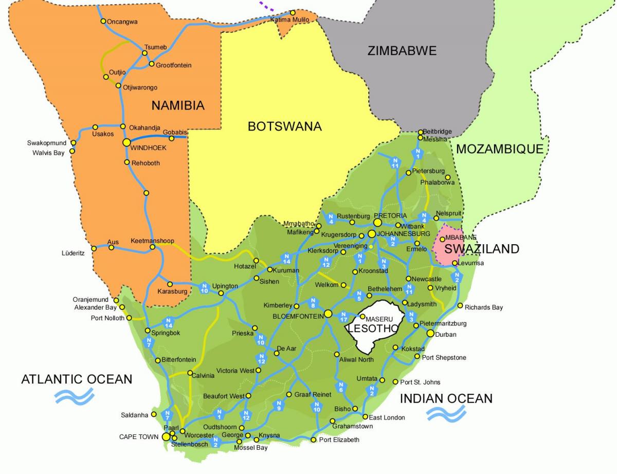 peta dari Lesotho dan afrika selatan