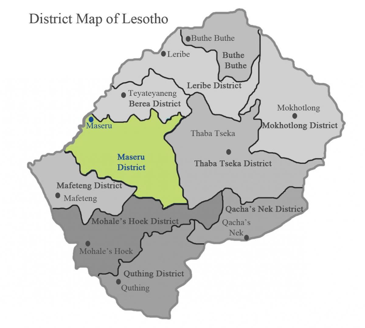 peta dari Lesotho menunjukkan kabupaten